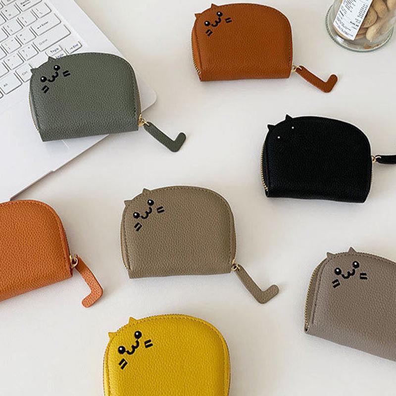 Cartoon Cat Card Holder Wallet For Women Girls Pu Leather Bank Credit Card Coin Purse Portable Mini Zipper Coin Purse Gifts