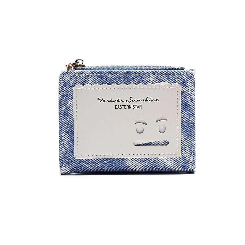 New short wallet female smiley face denim simple large capacity change bag card bag WaIIet