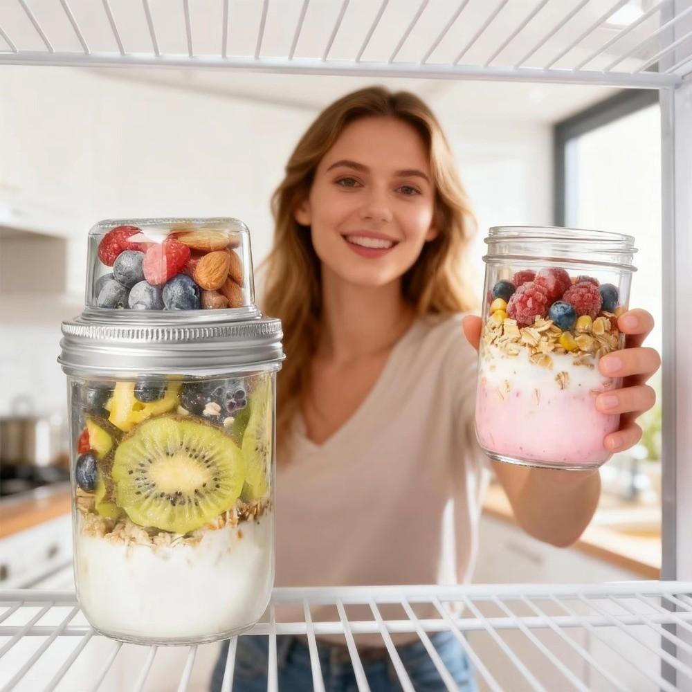 Dual-Layer Overnight Oats Containers Dry Wet Separation Mason Jars Jam Salad Honey