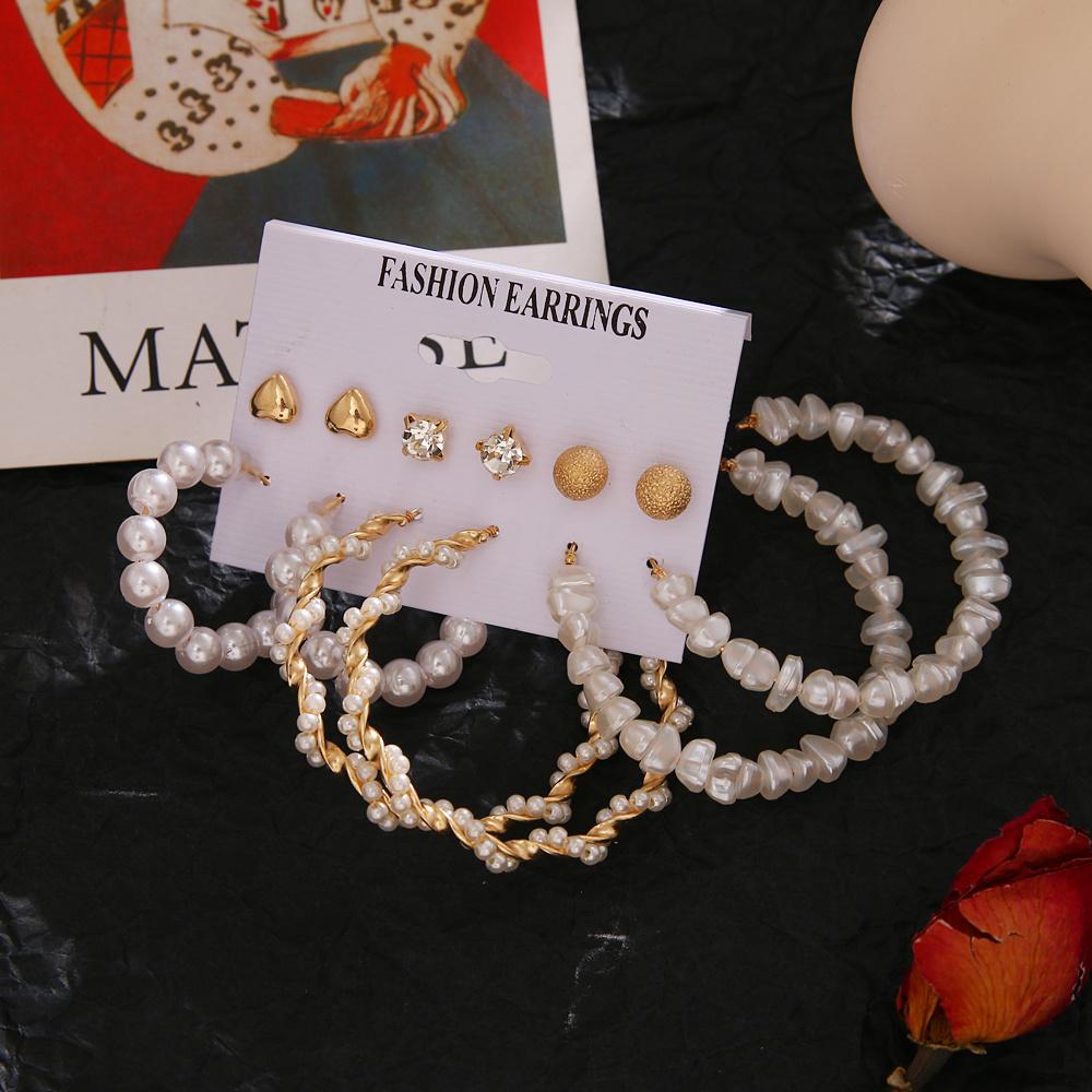 Retro Elegant Hoop Earrings Set for Women Temperament Zircon Stud Earrings Jewelry Set Gift