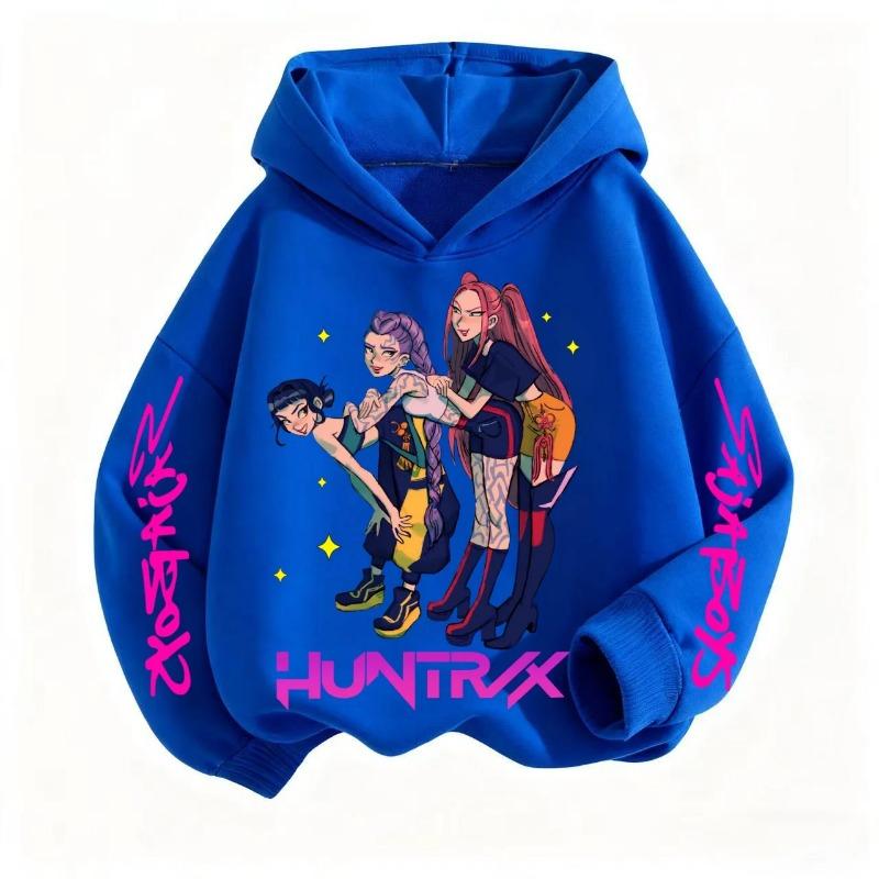 Fashion Women's Casual Top K-pop Devil Hunter Cartoon Print Children's Hooded Sweatshirt