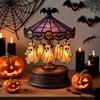 Ghost Carousel Light Stained Glass Carousel Night Light with Floating Ghost Halloween Desk Reading Lamp for Bedroom Mantel Tabletop Decor