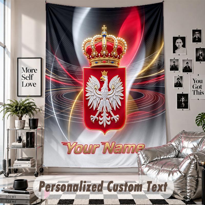 Custom Tapestry Wall Hanging, Poland Football Personalized Name Text Home Wall Decor