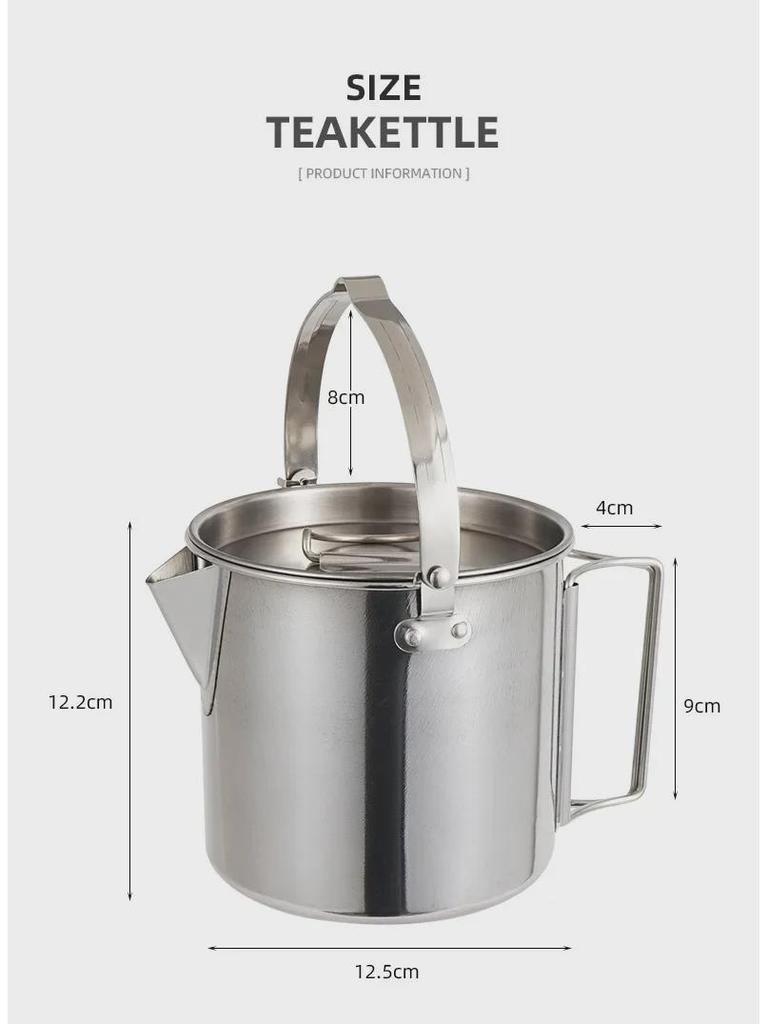 1.2L Outdoor Edelstahlkessel - Tragbare Camping- und Bergsteiger-Teekanne, Hängender Kaffee- und Picknicktopf