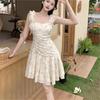 French Temperament Suspender Skirt Summer New Floral Dress Women's Waist Small Looking Thin Suspender Skirt Short Skirt