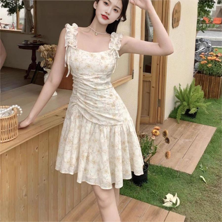 French Temperament Suspender Skirt Summer New Floral Dress Women's Waist Small Looking Thin Suspender Skirt Short Skirt