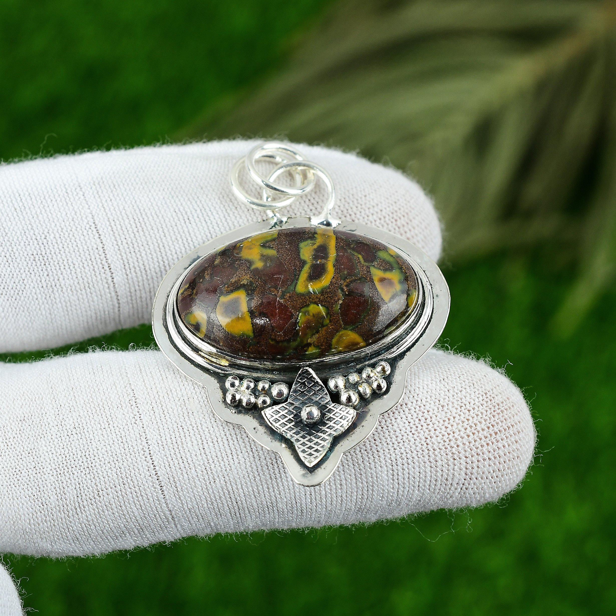 Подвеска из натурального камня Фруктовая яшма Коричневый Серебро 925 пробы Индийские украшения