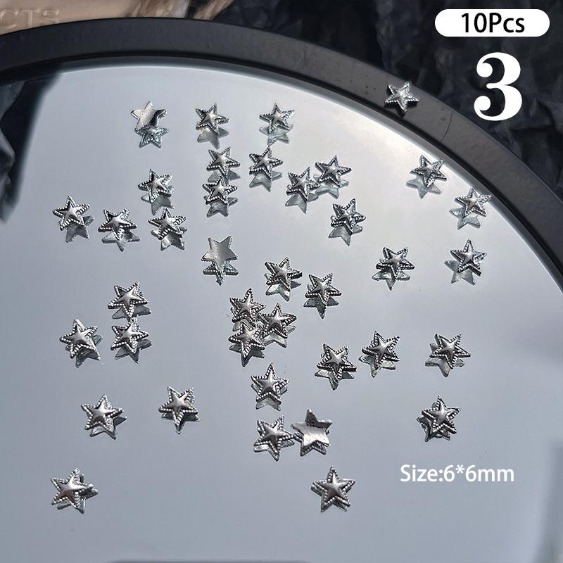 

10 Pcs Punk Five-Pointed Star Nail Charms Metal Star Decorations Shiny Nail Jewelry For Women Diy Crafts Supplies as the picture