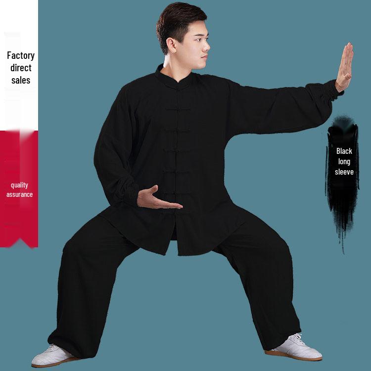 Men's Bamboo Cotton Linen Tai Chi Wushu Suit - Chinese Style Practice Clothing, Thin for Spring/Summer Morning Exercise