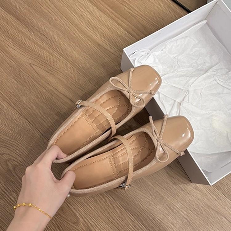 Sheepskin Version~ Genuine Leather Small Man Inner Height Increase 7CM Bow One-word Buckle Mary Jane Shoes Women's Thick Heel Retro Single Shoes