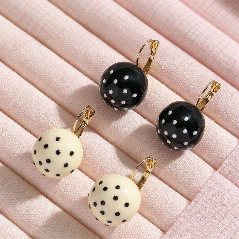 Black White Polka Dot Ball Acrylic Clip Earrings Fashion Women Ear Jewelry