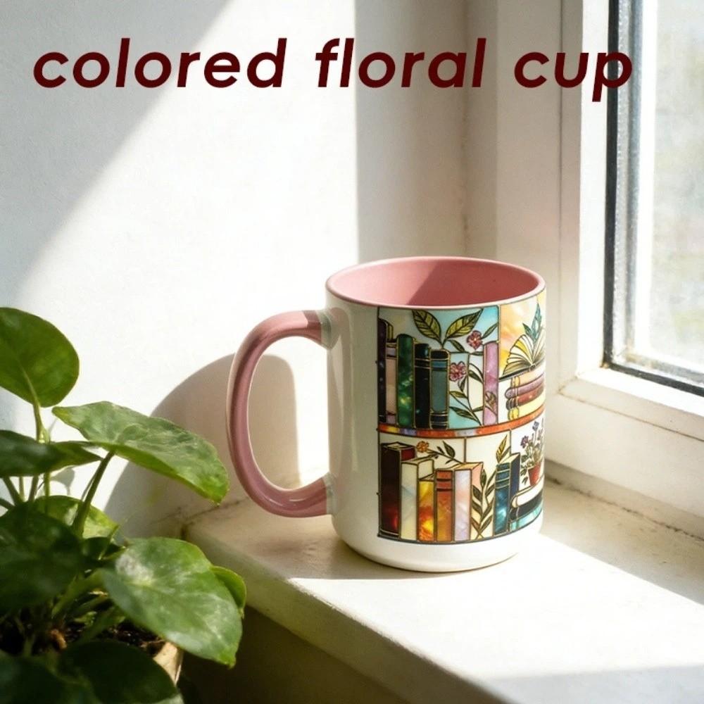 Bücherregal Muster Blumig Keramik Kaffeetasse Lustiges Bücherwurm Geschenk Teetasse Valentinstagsgeschenk