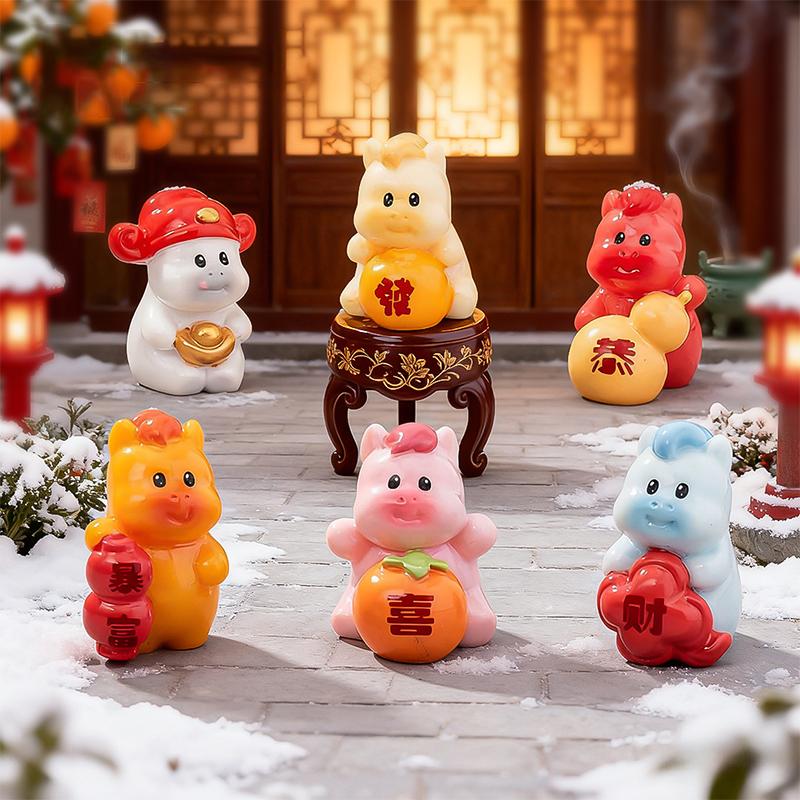 2026  Year Figurines Miniatures Cartoon Lucky Horse Micro Landscape Car Ornaments Home Desk Decorations Room Decor Gift