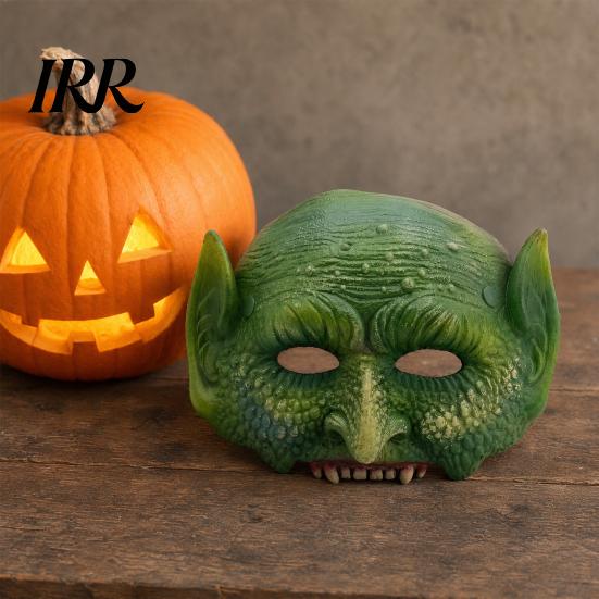 Accessoire de Costume en Matière Douce Masque de Lézard Vert pour Halloween, Masque Semi-Visage Texturé Réaliste, Accessoire de Masque Animal Léger en Mousse PU pour Fête,