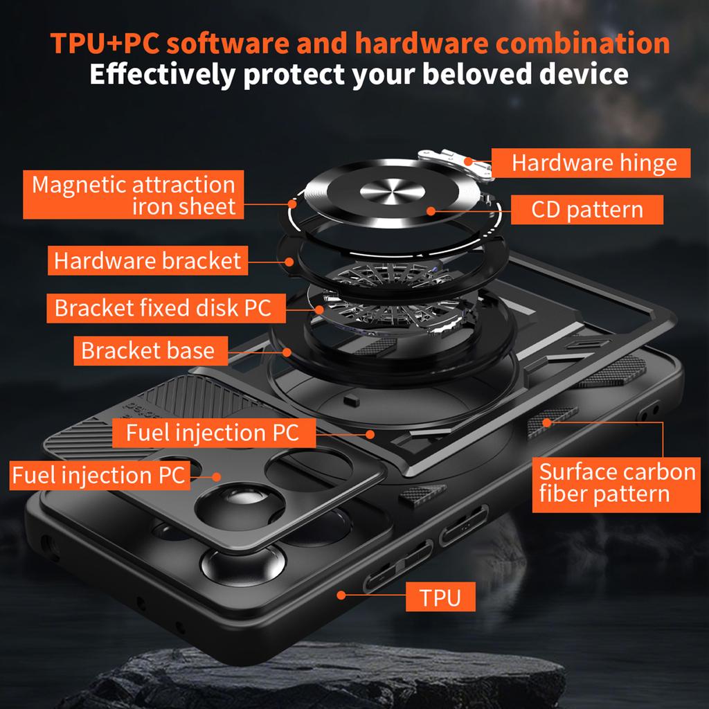 For Xiaomi Redmi Note 13 Pro 4G/Poco M6 Pro 4G Magnetic Case Rotating Kickstand TPU+PC Phone Cover