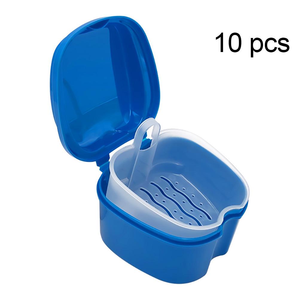 10Pcs Denture Box With Net Leakage Dental False Teeth Storage Box With Hanging Net Container Cleaning Tooth Boxes