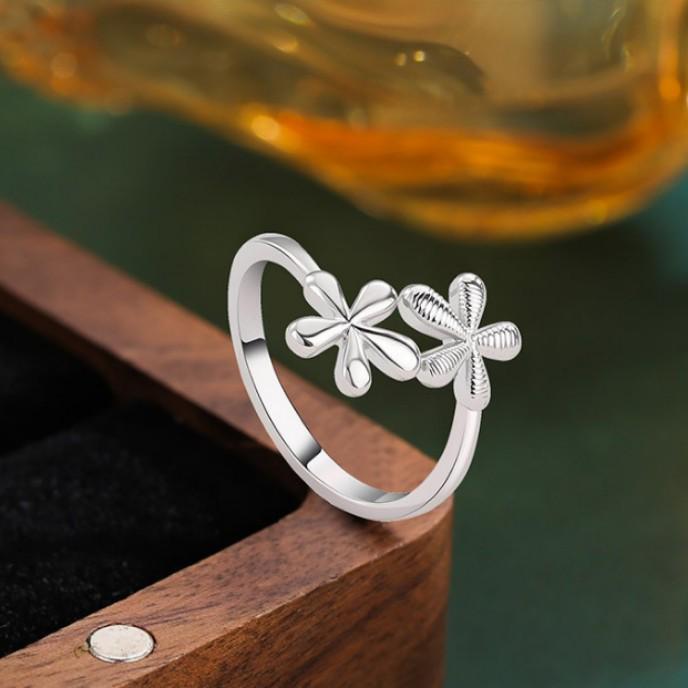 Glossy Brushed Floral Open Ring for Women - Adjustable, Minimalist Japanese Korean Style