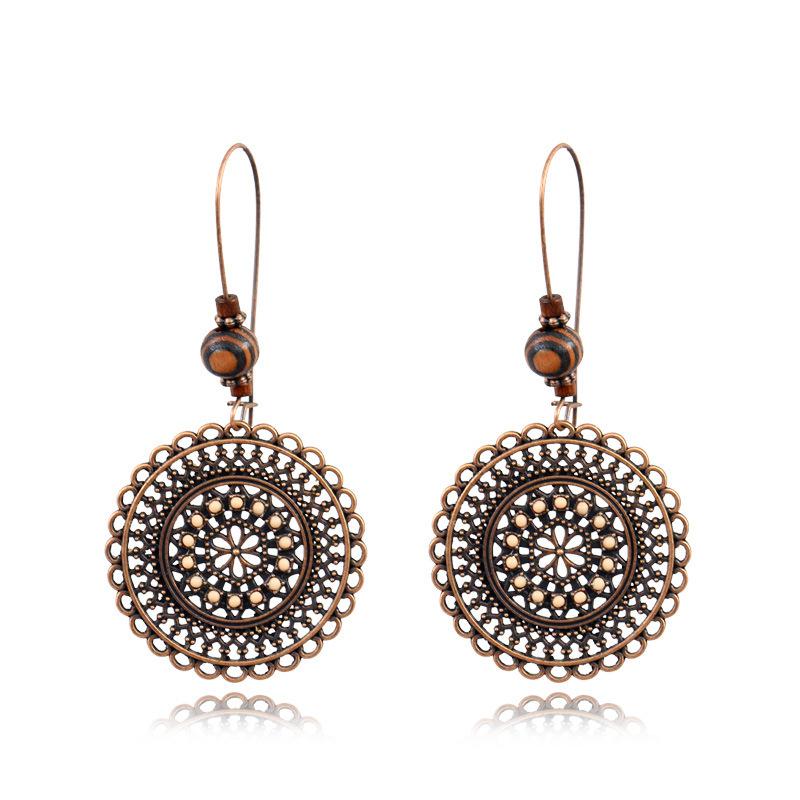 GemChic Women's New Vintage Round Flower Wood Beads Earrings Ethnic Fashion Hook Earrings Birthday Christmas Jewelry Gift