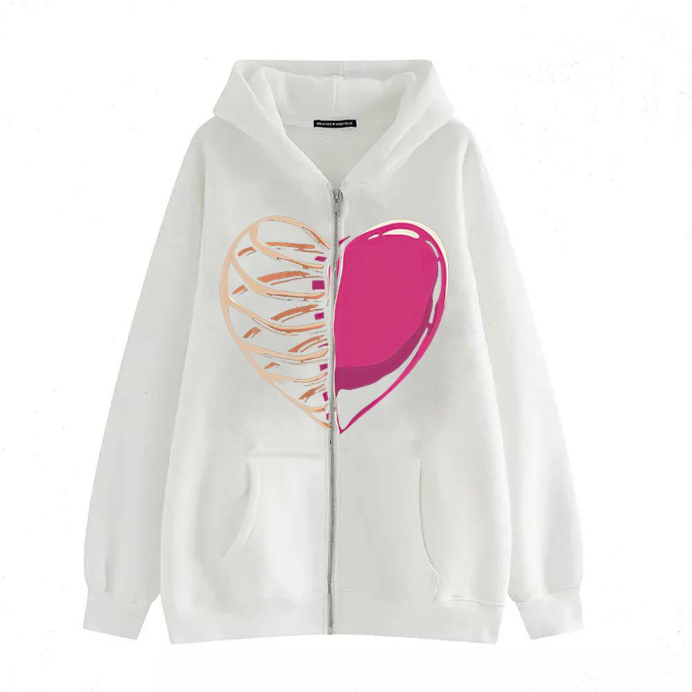 Cross-border new product spot skull wings hooded zipper sweater women's fleece thickened loose sports cardigan sweater women's