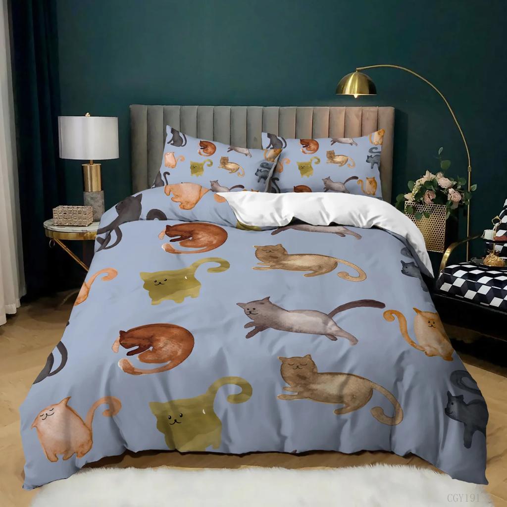 Cactus Duvet Cover Cartoon Comforter Cover Cute Dog Cat Bedding Set Potted Plant Garden Style Queen King Full Size Quilt Cover