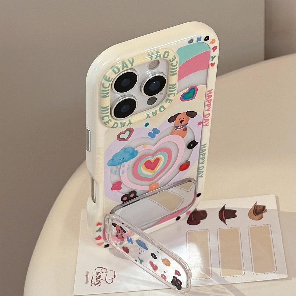 Dopamine Love Puppy for IPhone 16 Phone Case for IPhone 17 Mirror Stand 15promax