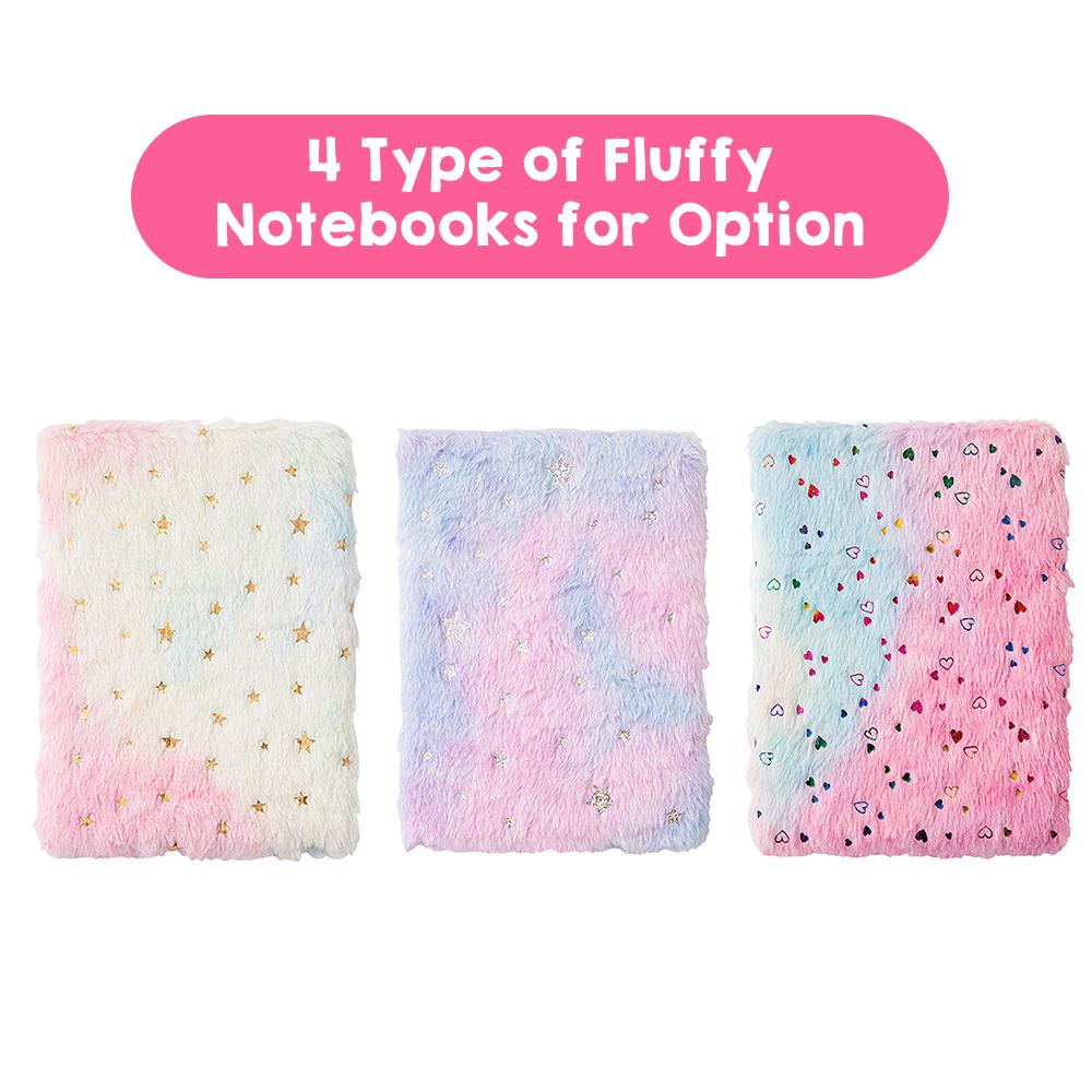 Notebook Cute Plush Covered Diary Notepad Gradient Colored Softcover for Girls Embroidery Private Writing Drawing Note Taking Journal Li