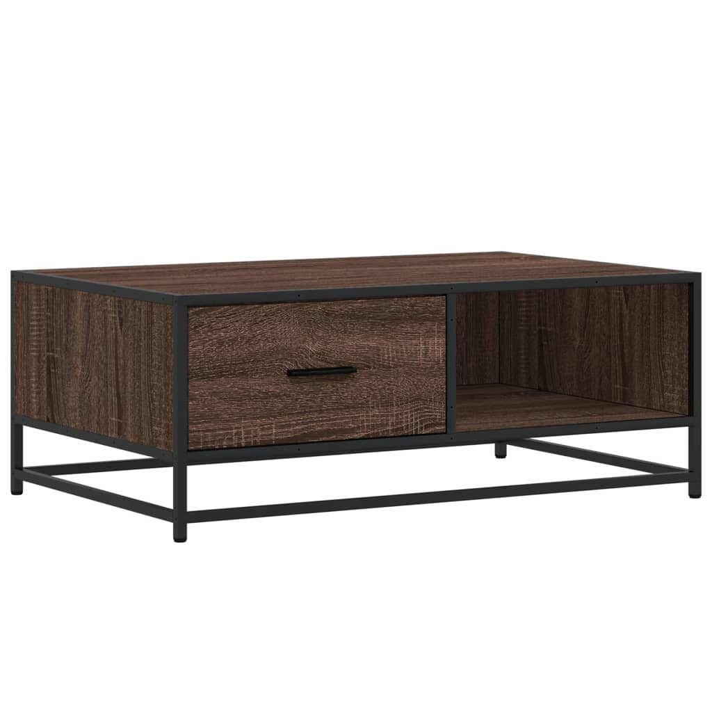 Coffee Table Brown Oak Effect 90 X 57 X 35 Cm Engineered Wood & Metal