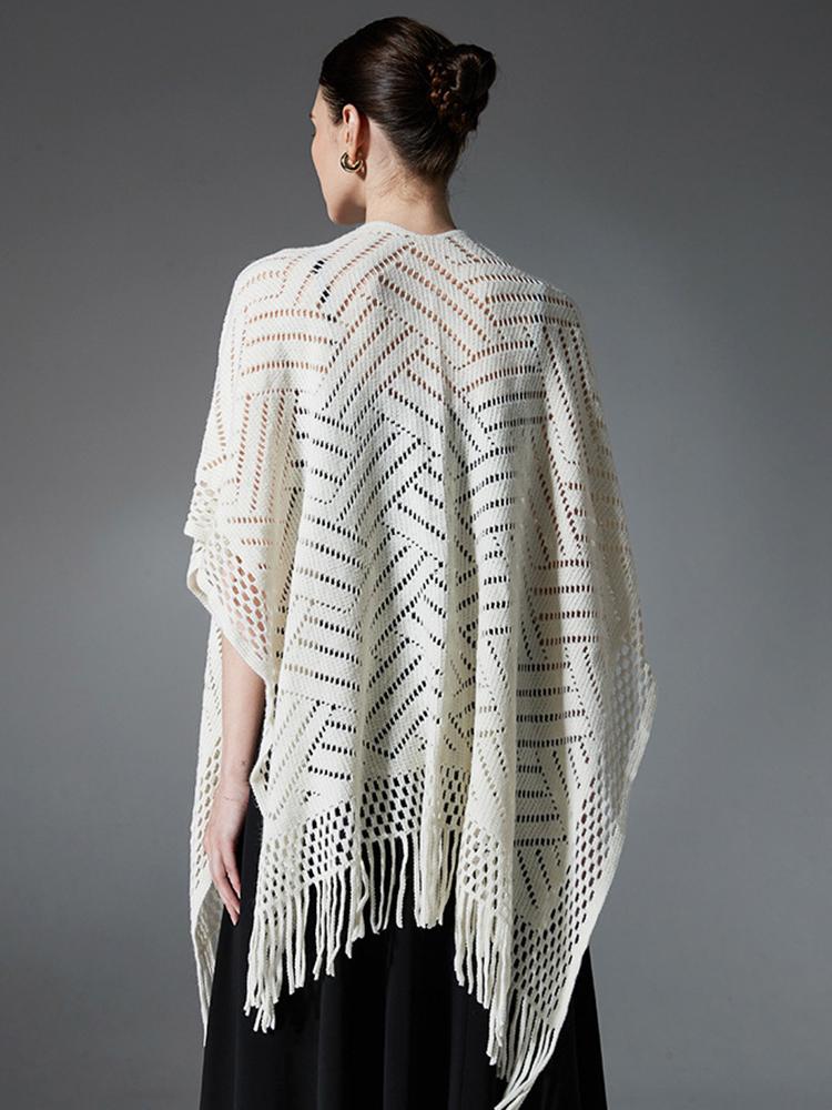 Autumn Winter Hollow Crochet Scarf Women Lady Layers Poncho Elegant Solid Tassel Shawl Scarve Capa Para Mujer Fashion Party New