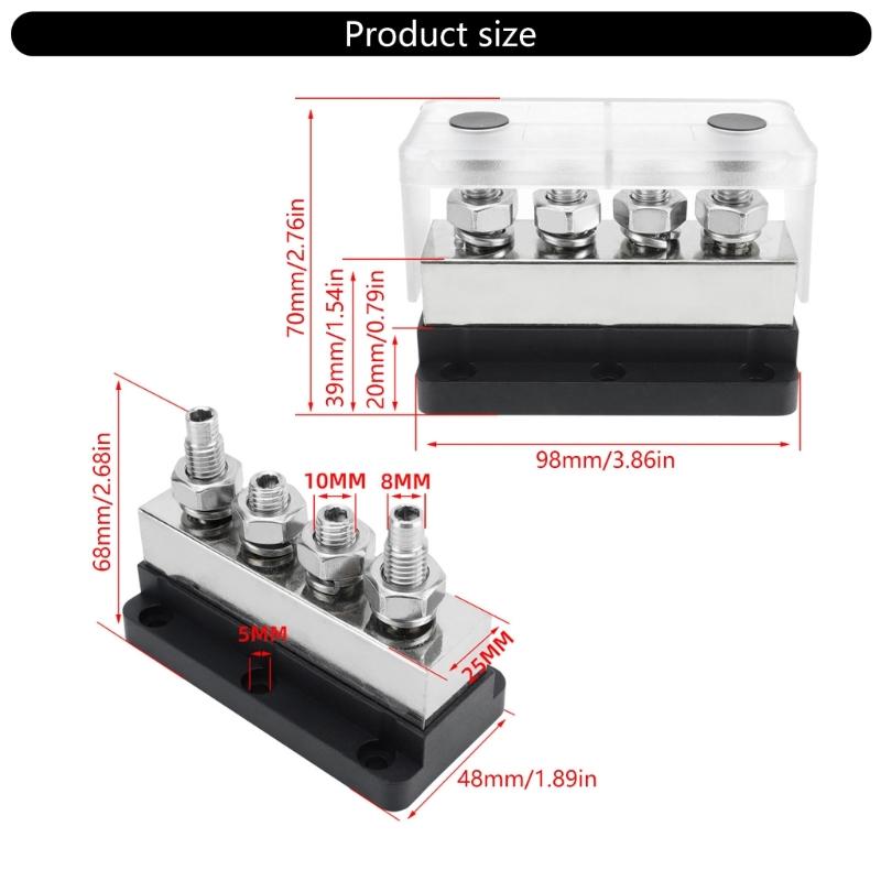 600A Power Distribution Block with Nickel Plated Copper Bus Bar and 4 Studs for Solar and Motorhomes Heavy Equipment Use