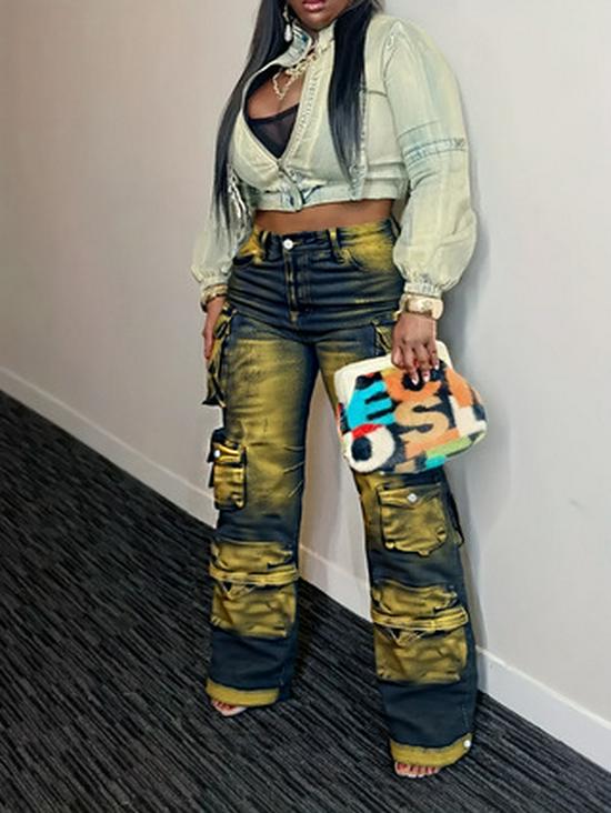 

Мятежная эстетика Тай-дай брюки широкого кроя с высокой посадкой XX-Large синий/глубокий