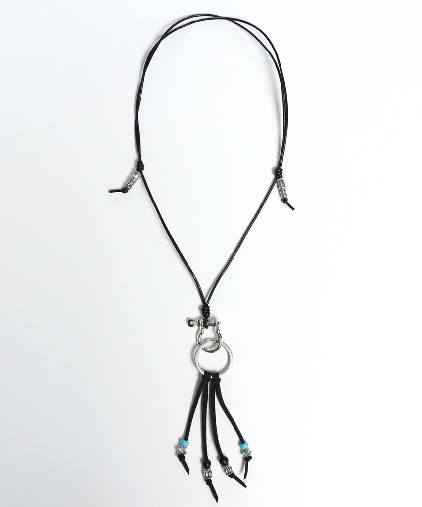 Knd Turquoise & Leather Cord Bead Necklace Black
