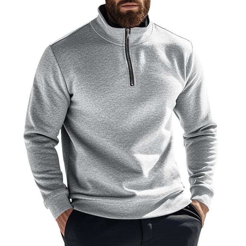 Men S Casual Zip Stand Collar Fleece Solid Color Sweatshirt