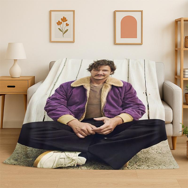 Fashion Pedro Pascal Star Flannel Blanket Soft Warm Throw Blanket for Bedroom Living Room Bed Travel Camping Picnic Gift Kids
