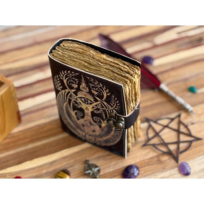 Handmade Leather Journal with Deckle Edge Paper Third Eye Grimoire Journal Antique Blank Spell Wiccan Notebook Horror Special Book