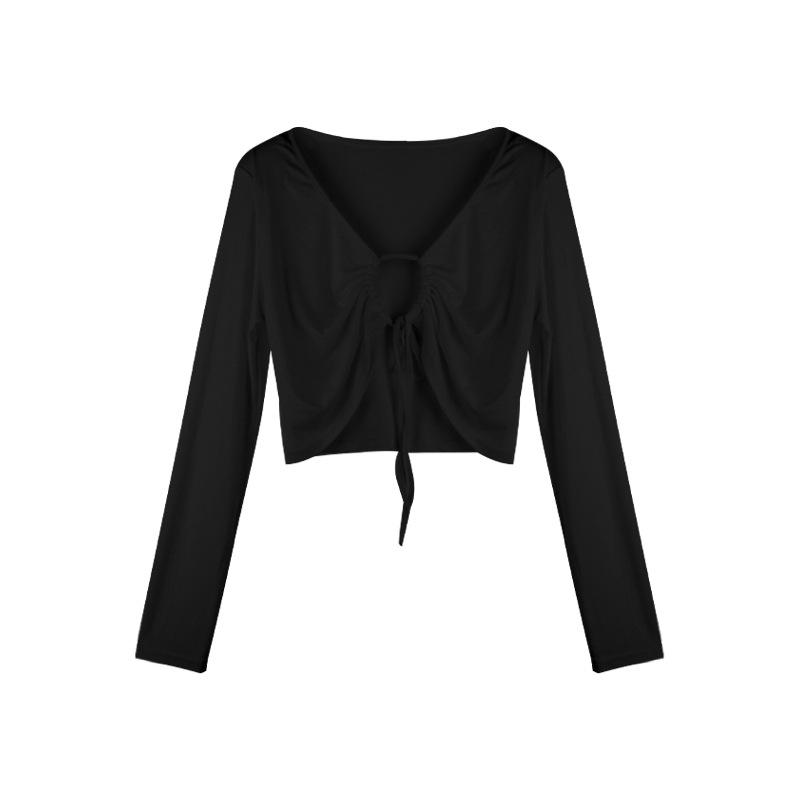 

Short loose lace-up sunscreen shirt Thin blouse women s summer new neck sling jacket top women s trend One size fits all чёрный