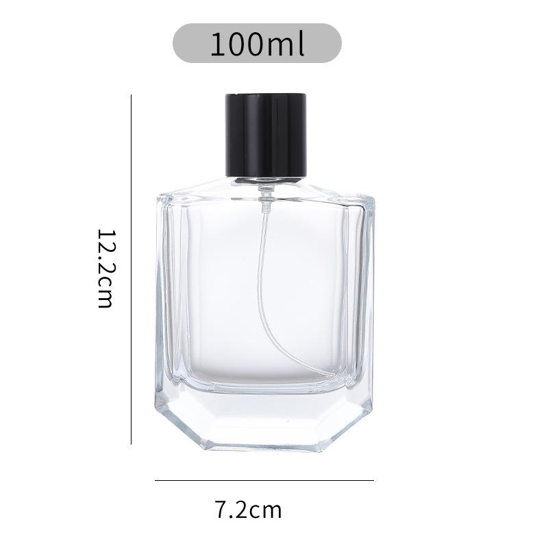 Flat Transparent Bayonet-Press Glass Perfume Bottle with Lid - Portable and Simple Spray Decanting Bottle