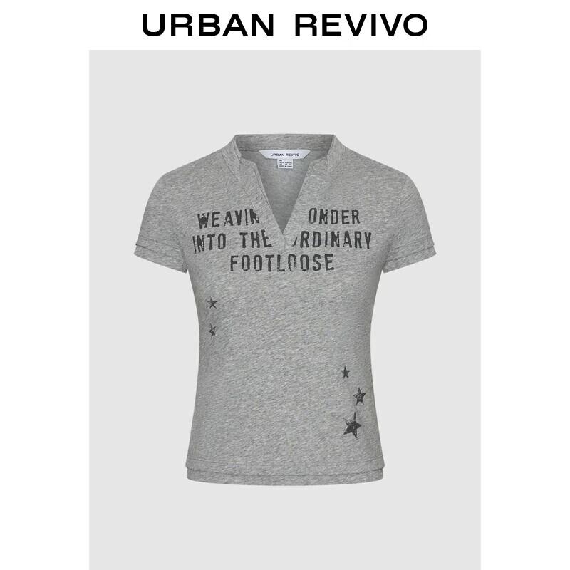 UR2026 Women s Vintage Print V-neck Slim Fit Short Sleeve T-shirt XL