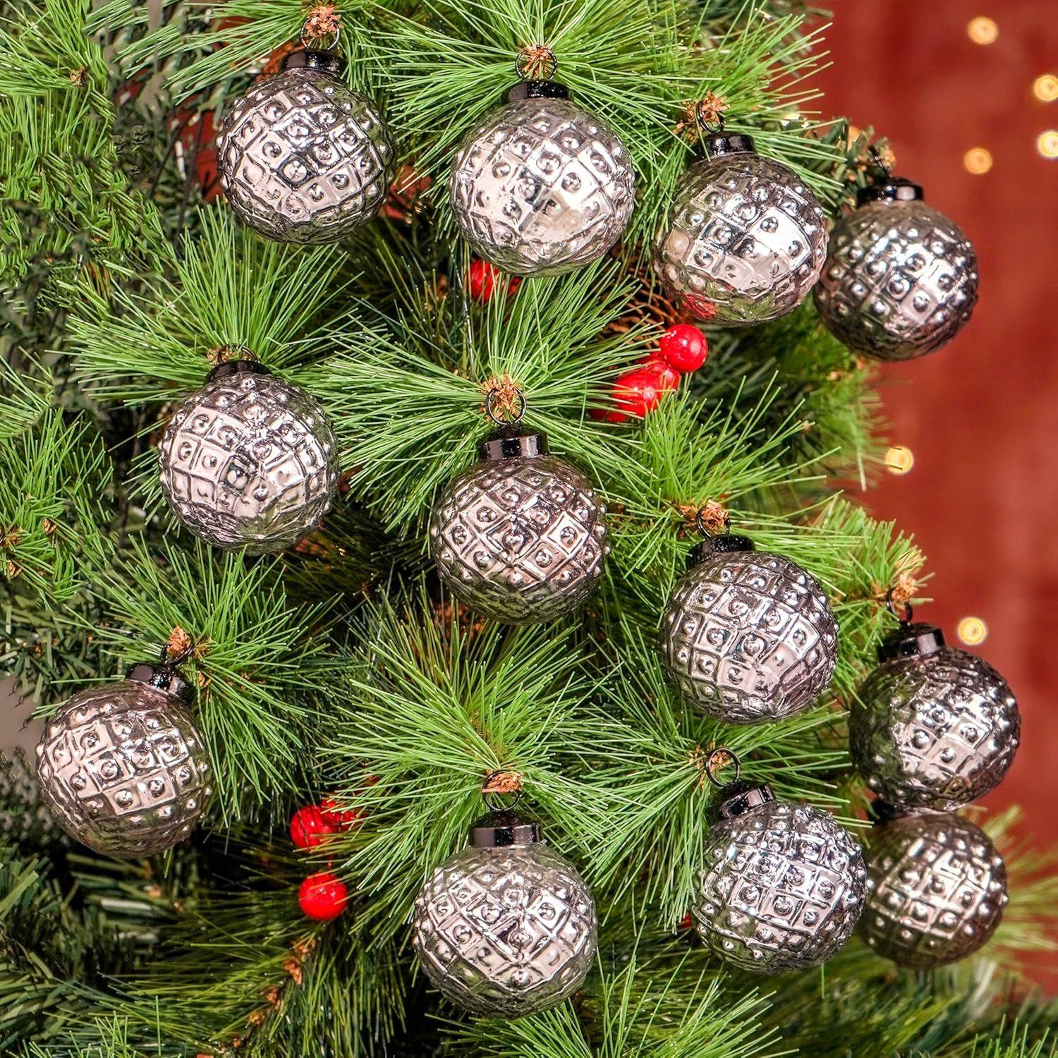 

12 Vintage Mercury Glass Christmas Ornaments Unique Large Ornaments for Christmas Tree, Halloween, New Year, Valentine Day 2 in