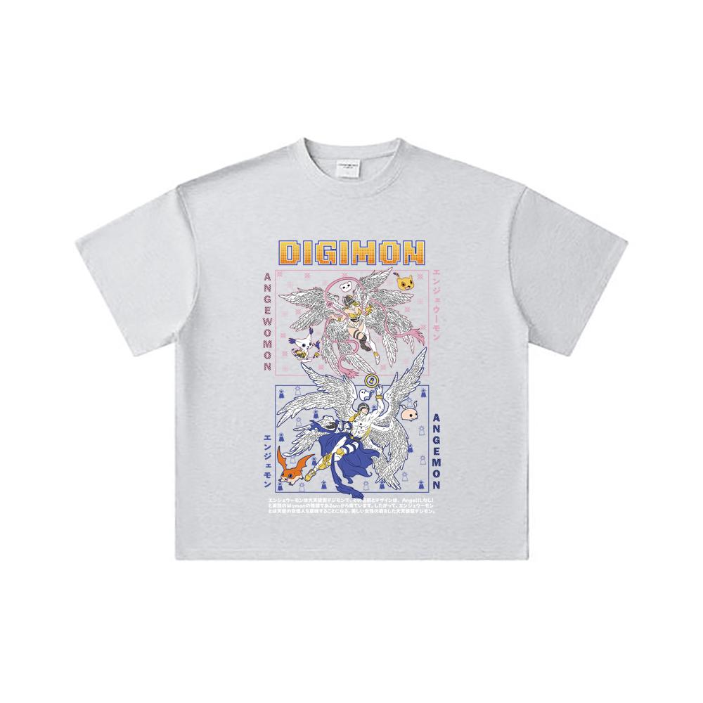 260 GSM Double Yarn 32 Count 100% Cotton Digimon V7 Print Unisex Heavy Cotton T Shirt