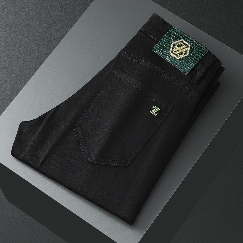 Lehké luxusní pánské elastické džíny pánské černé proti vyblednutí bílé tři odolné látkové kalhoty s rovnými nohavicemi