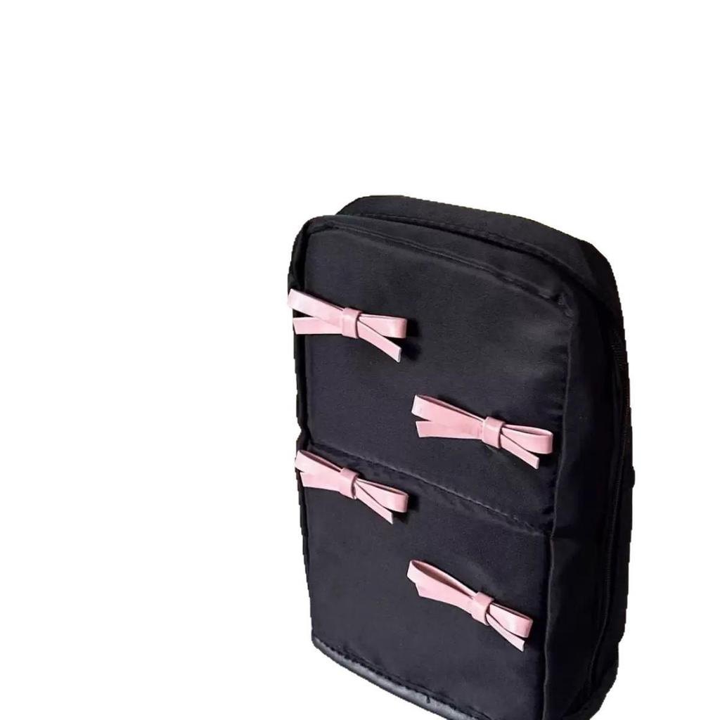 Korean Ins Style Makeup Bag with Bow - Large Capacity Skincare & Wash Bag