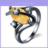Wish Black Gold Oval Cz Ring With Water Drop Shape For Womens Fashion Accessory