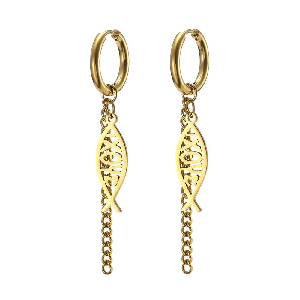 EUEAVAN Stainless Steel Ichthys Jesus Fish Dangle Earrings for Women Men Christian Symbol Hoop Earrings Amulet Religious Jewelry