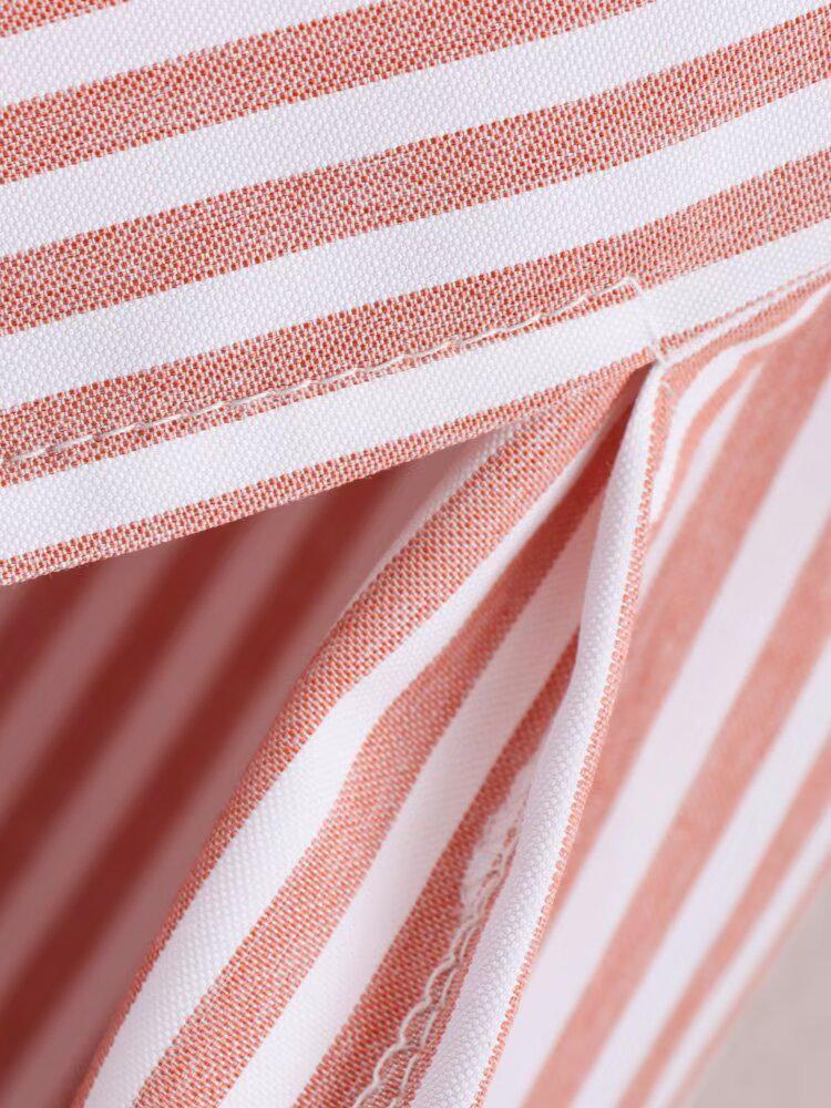 2025 Spring Women's European & American Style Long Sleeve Striped Shirt with Turn-Down Collar