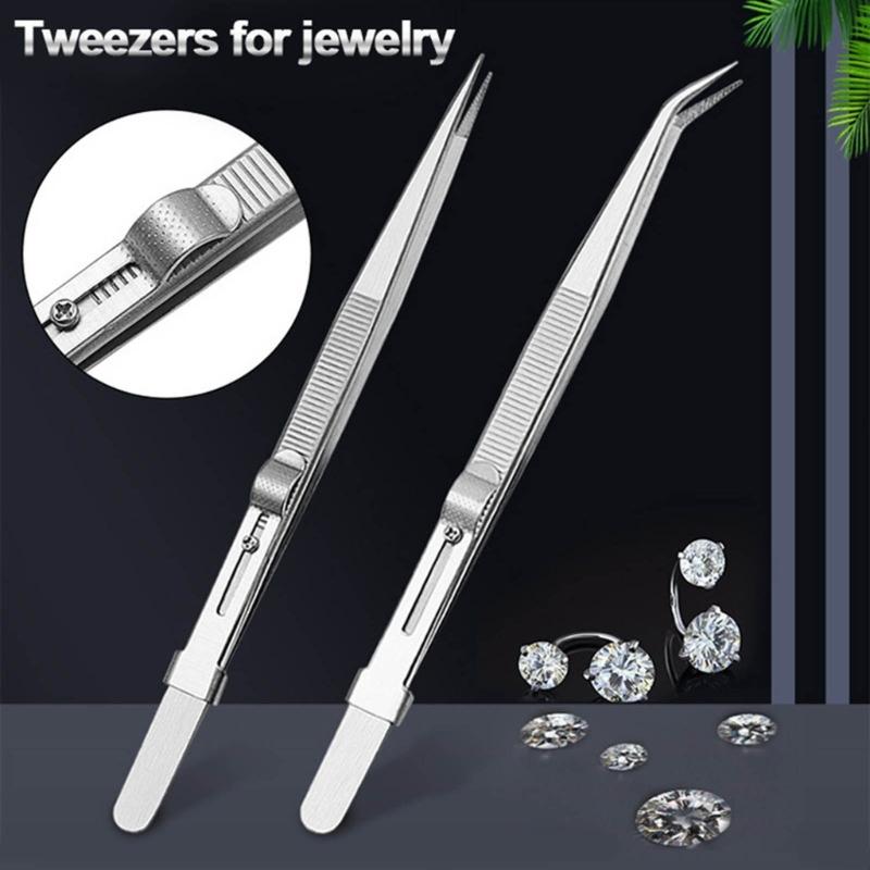 Precisions Jewelry Stainless Steel Tweezers for Gems High Precisions Tweezers Stainless Steel Bending Tip Needle Tweezer