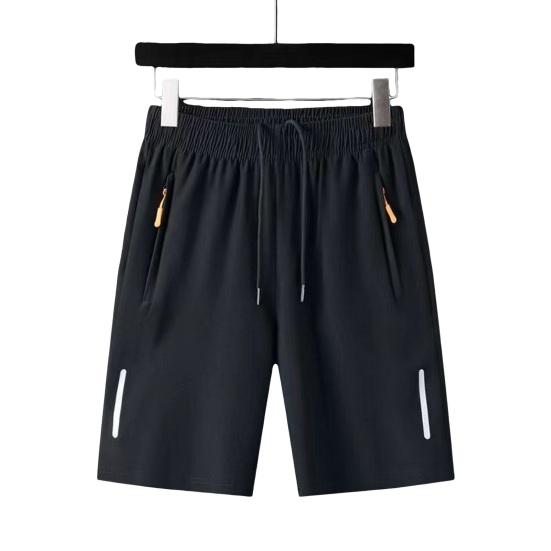 Men Sport Shorts Solid Color Straight Elastic Waist Casual Daily Wear Plus Size Zipper Pockets Retro Thin Knee Length Summer Shorts Men Clothes