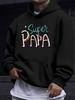 American Western Style Unisex Fall Winter Print Hoodie Long Sleeve Sweatshirt, "Super PAPA" Fun Fatherly Love Slogan Print Hoodie, Warm Family Style, 
