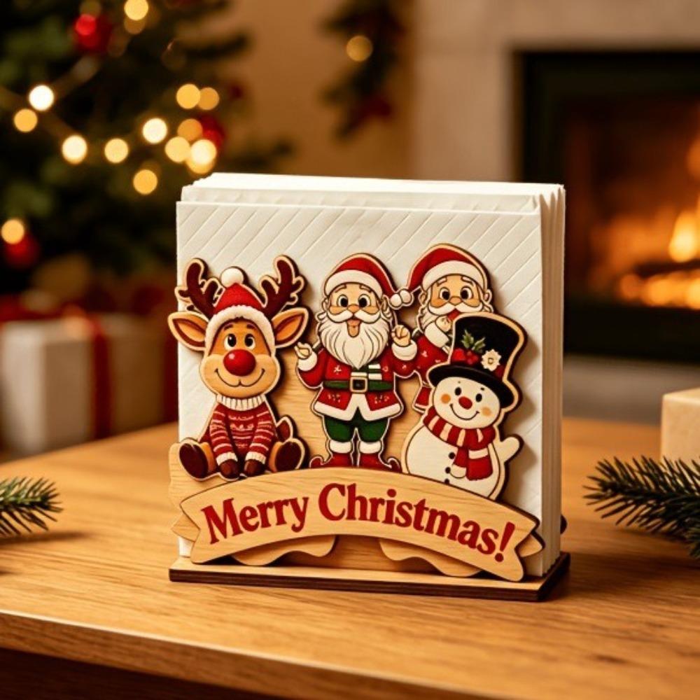 Wooden Christmas Napkin Holder Christmas Nativity Scene Pattern Tissue Organizer Bar