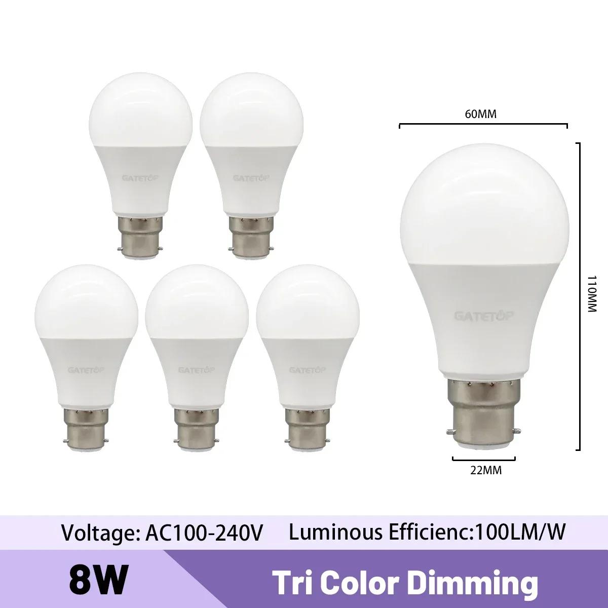 

6pcs LED light Bulb Tricolor Dimming AC220V 110V 18W 24W Wall Switch CCT 3000K 4000K 6000K Memory Function for Home Bedroom AC100-240V