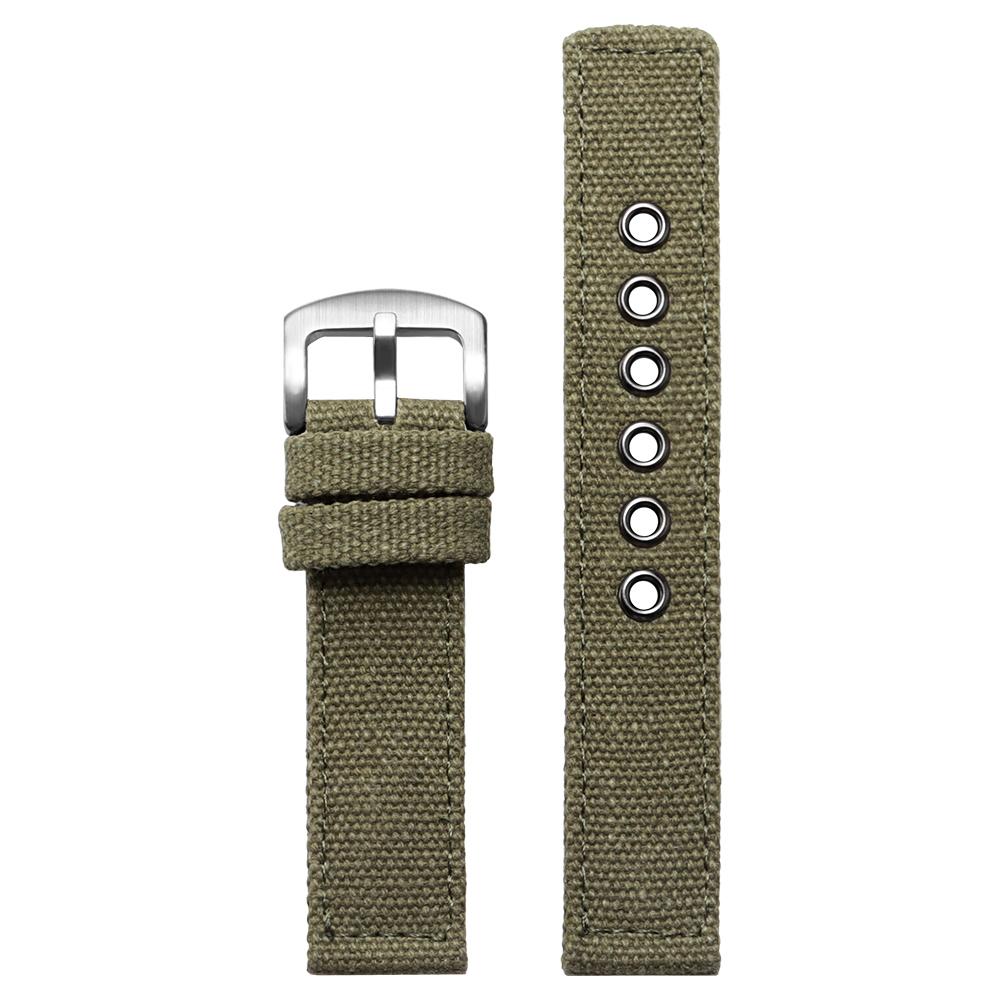 20 22 24mm Double Canvas Thickened Nylon Watchband Vintage Military Watch Bracelet Men Wear-Resistant Denim Strap Black Green